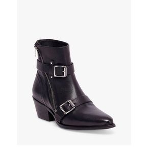 All Saints Black Lior Leather Ankle Boots with Buckle Detail Size 40/9US